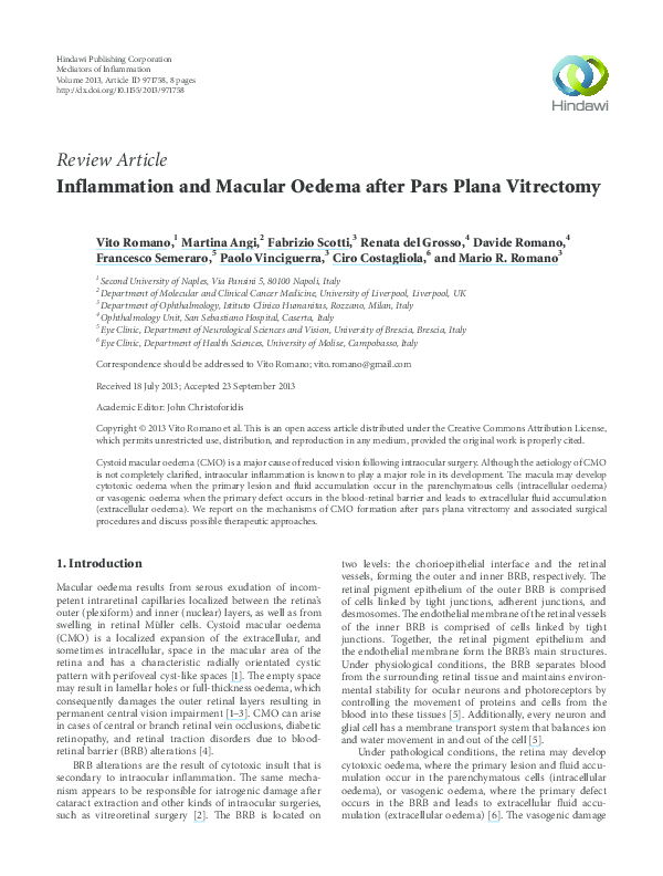(PDF) Inflammation and Macular Oedema after Pars Plana Vitrectomy