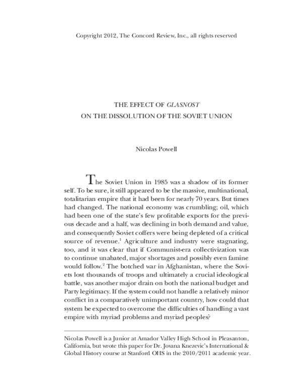 (PDF) THE EFFECT OF GLASNOST ON THE DISSOLUTION OF THE SOVIET UNION