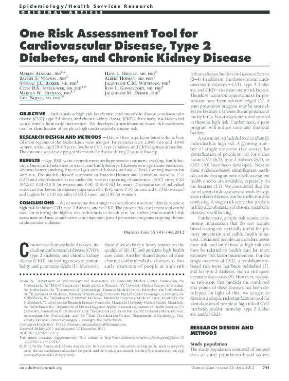 (PDF) One Risk Assessment Tool for Cardiovascular Disease, Type 2 ...