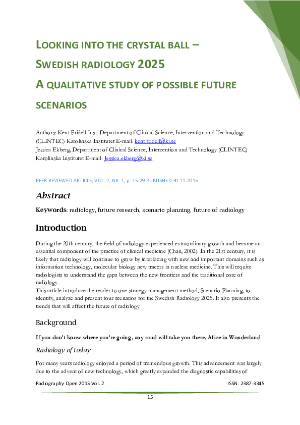 (PDF) LOOKING INTO THE CRYSTAL BALL SWEDISH RADIOLOGY 2025 A