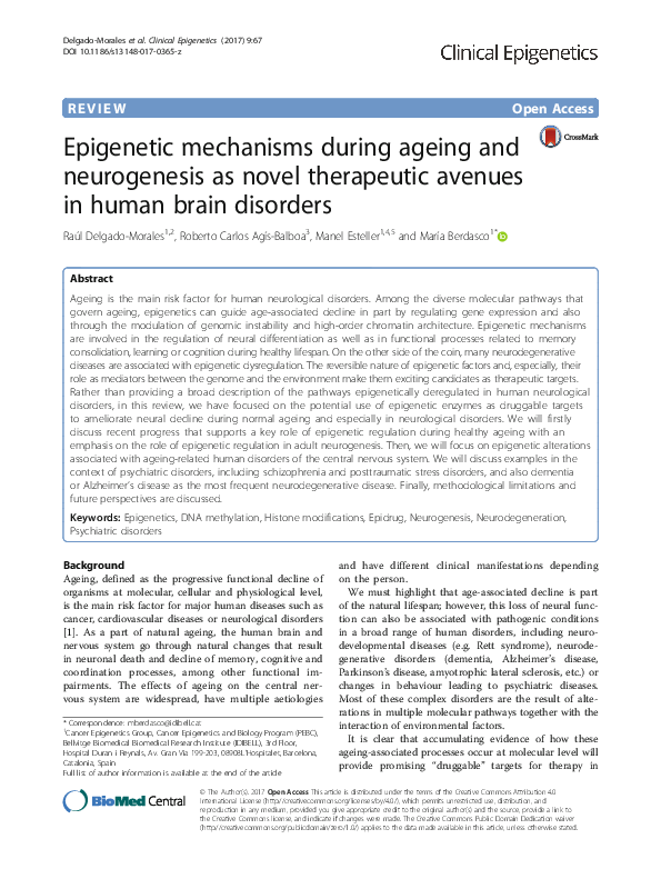 (PDF) Epigenetic mechanisms during ageing and neurogenesis as novel ...
