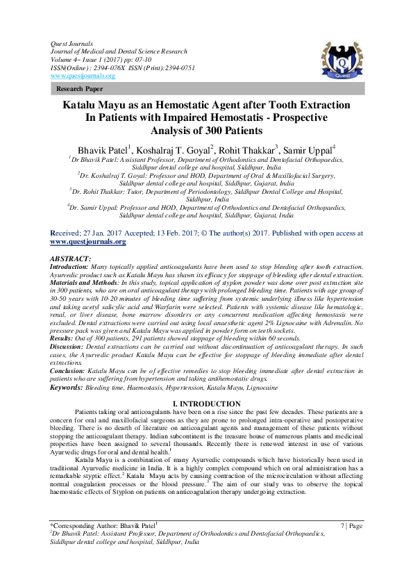 (PDF) Katalu Mayu as an Hemostatic Agent after Tooth Extraction In