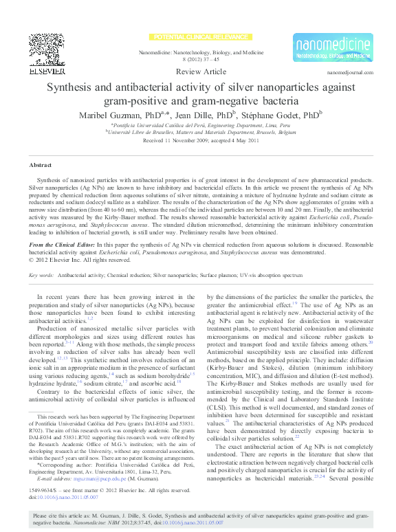 (PDF) Synthesis and antibacterial activity of silver nanoparticles ...