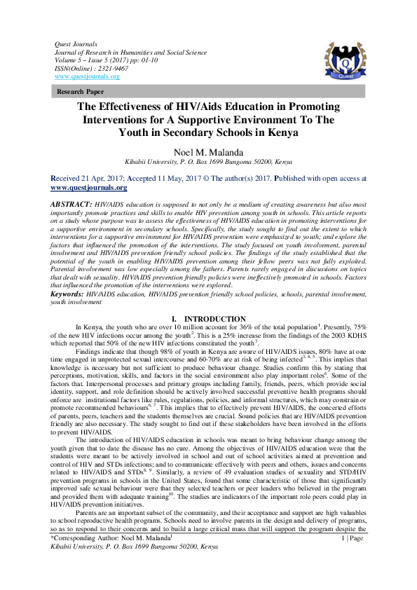 (PDF) The Effectiveness of HIV/Aids Education in Promoting