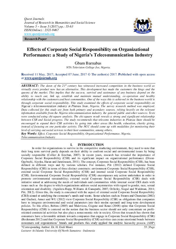 (PDF) Effects of Corporate Social Responsibility on Organizational ...