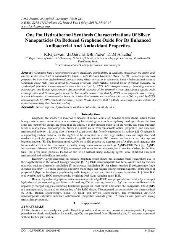 (PDF) One Pot Hydrothermal Synthesis Characterizations Of Silver ...
