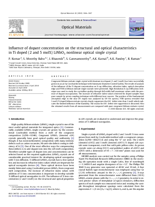 (PDF) Influence of dopant concentration on the structural and optical ...