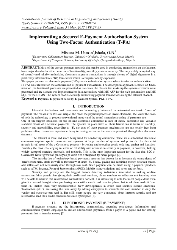 Pdf Implementing A Secured E Payment Authorisation System Using Two
