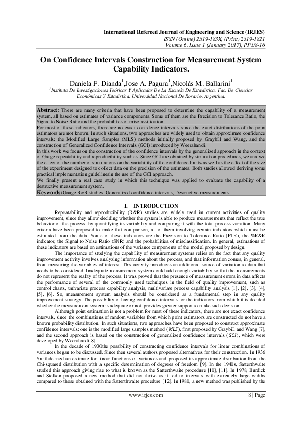 (PDF) On Confidence Intervals Construction for Measurement System ...