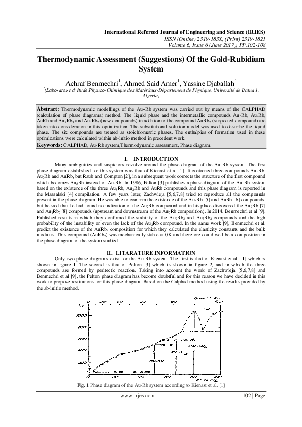 (PDF) Thermodynamic Assessment (Suggestions) Of the Gold-Rubidium System