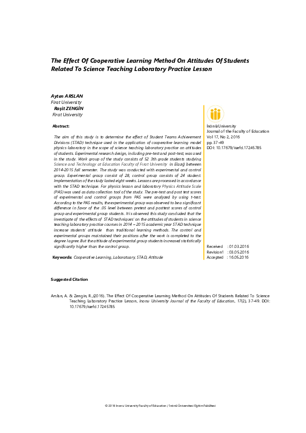 (PDF) The Effect Of Cooperative Learning Method On Attitudes Of ...