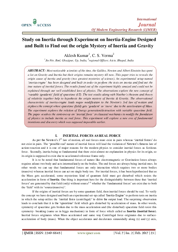 (PDF) Study on Inertia through Experiment on Inertia-Engine Designed ...