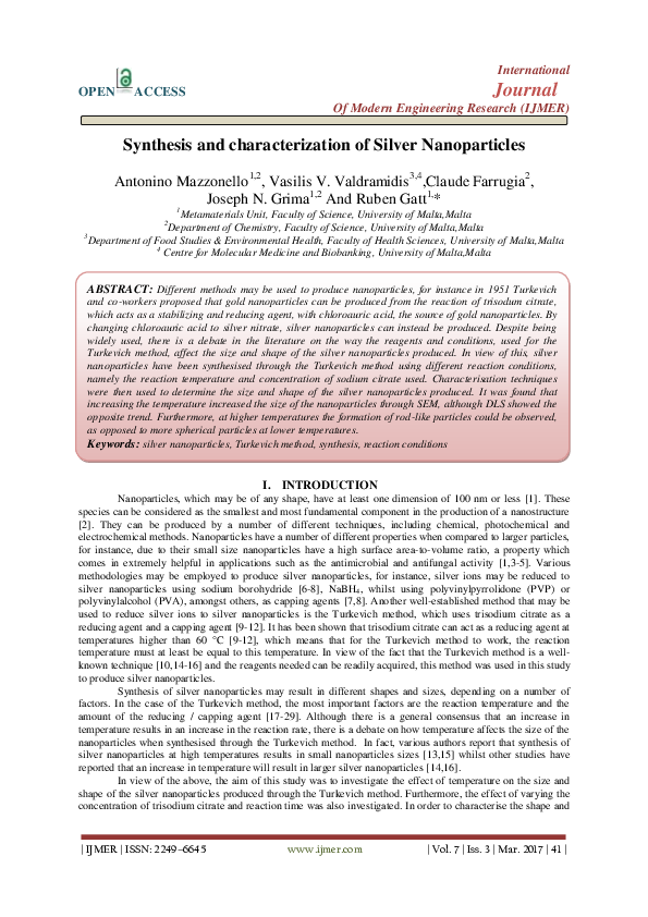 (PDF) Synthesis and characterization of Silver Nanoparticles