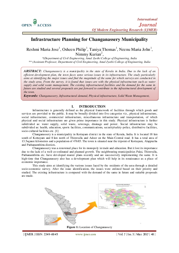 (PDF) Infrastructure Planning for Changanassery Municipality IJMER