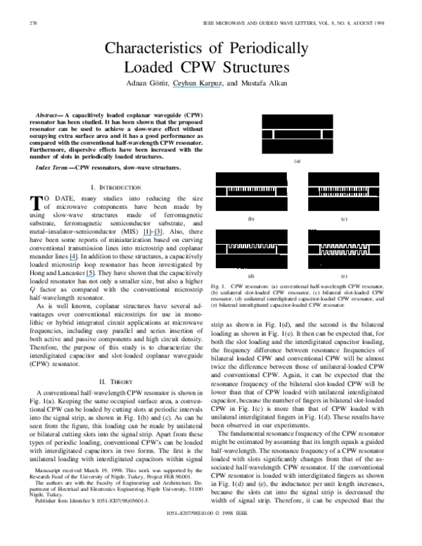 (PDF) Characteristics of periodically loaded CPW structures