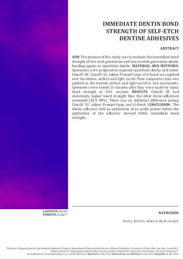 (PDF) Immediate Dentin Bond Strength of Selfetch Dentine Adhesives