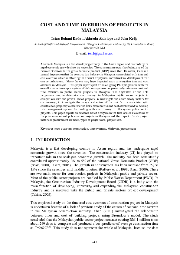(PDF) COST AND TIME OVERRUNS OF PROJECTS IN MALAYSIA I dunhateass