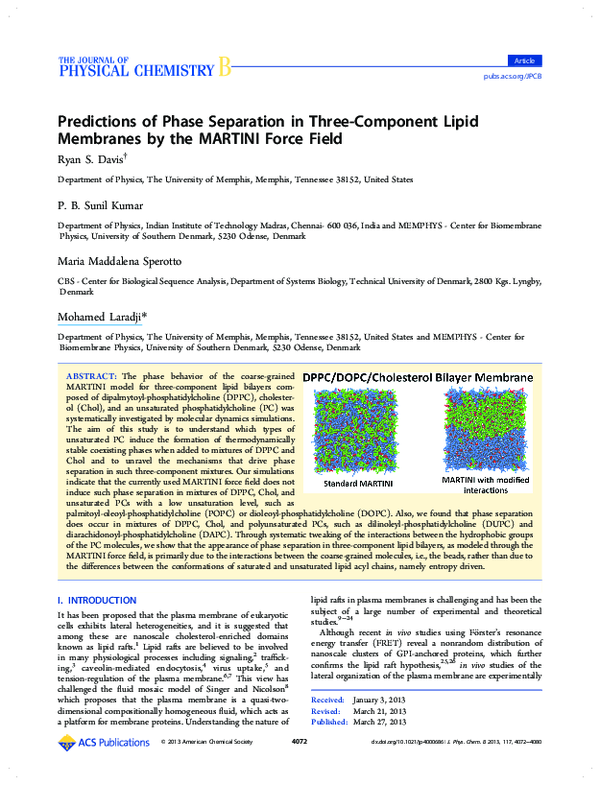 (PDF) Predictions of Phase Separation in Lipid Membranes by the MARTINI Force