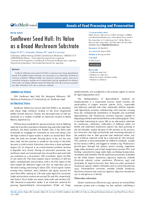 (PDF) Sunflower Seed Hull Its Value as a Broad Mushroom Substrate