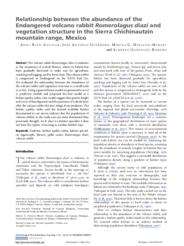 (PDF) Relationship between the abundance of the Endangered volcano ...