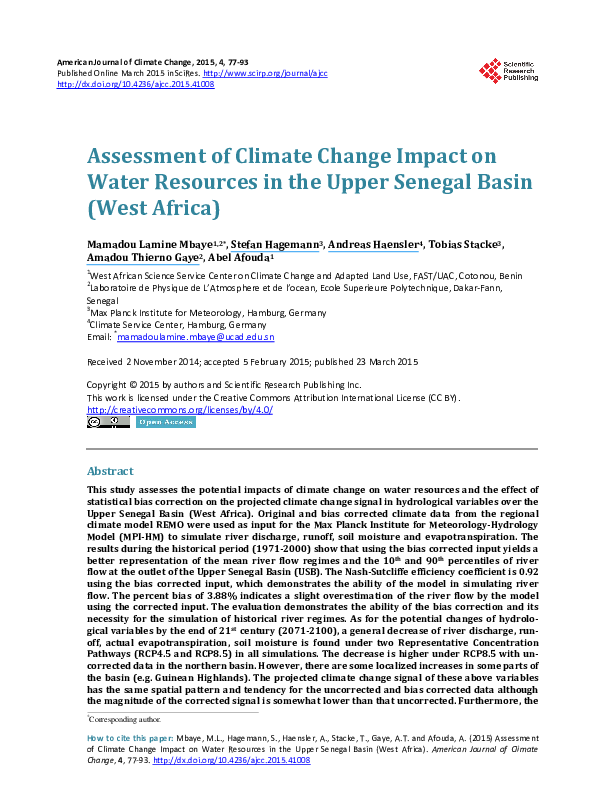 (PDF) Assessment of Climate Change Impact on Water Resources in the ...