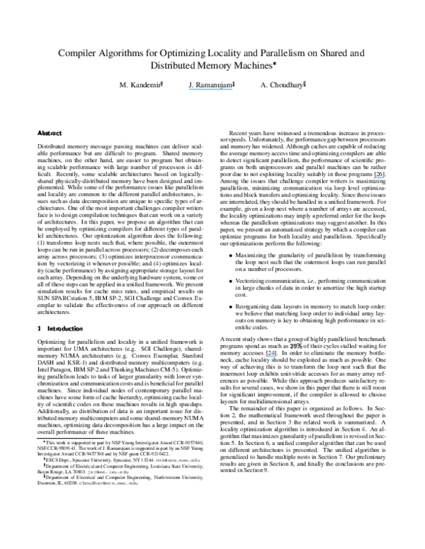 (PDF) Compiler Algorithms for Optimizing Locality and Parallelism on ...