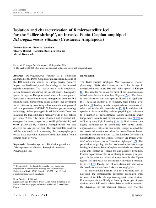 (PDF) Isolation and characterization of 8 microsatellite loci for the ...