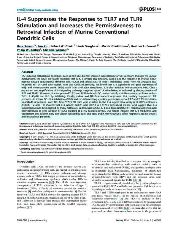 (PDF) IL-4 suppresses the responses to TLR7 and TLR9 stimulation and ...