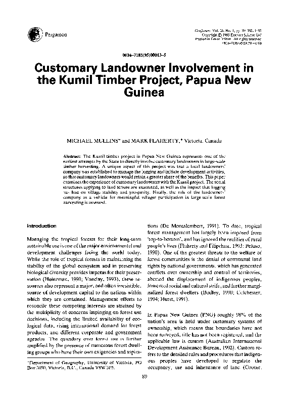 (PDF) Customary landowner involvement in the Kumil timber project ...
