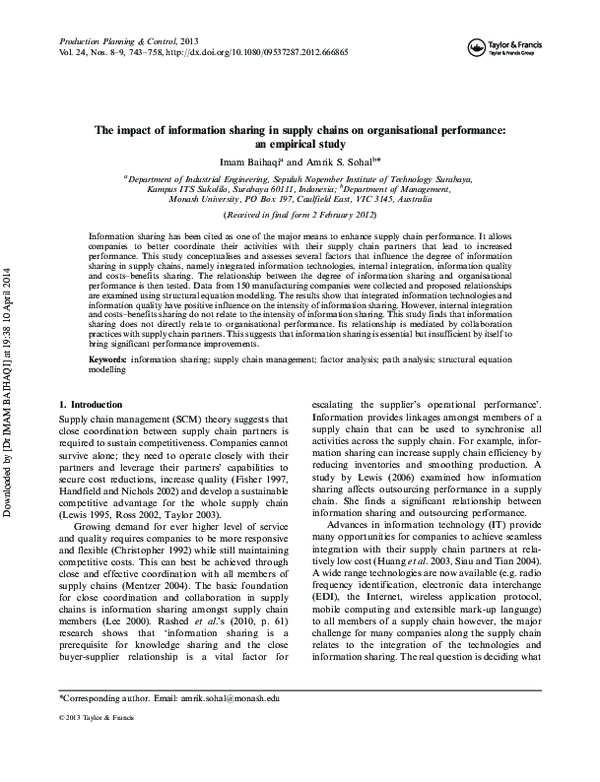 (PDF) The impact of information sharing in supply chains on ...