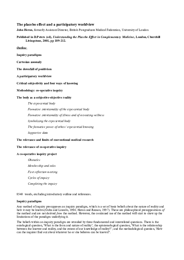 Placebo effect research paper outline image