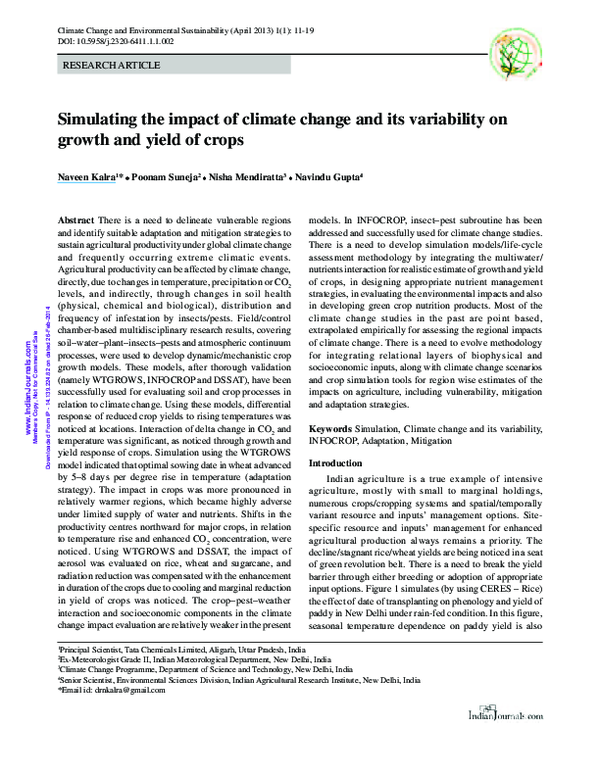 (PDF) Simulating the impact of climate change and its variability on ...