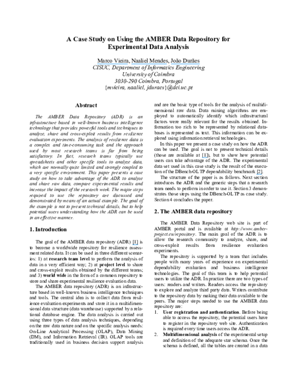 (PDF) A Case Study on Using the AMBER Data Repository for Experimental ...