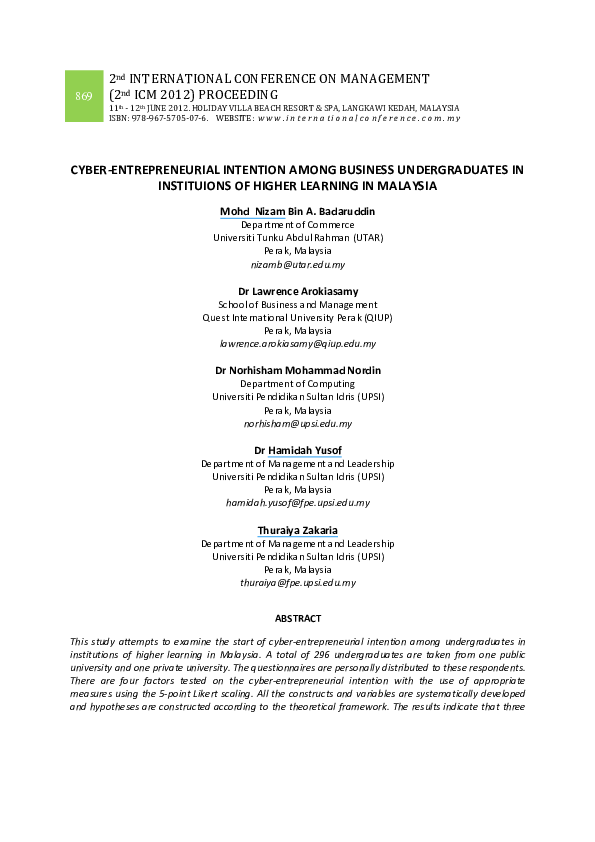 (PDF) Cyber-Entrepreneurial Intention Among Business Undergraduates in ...