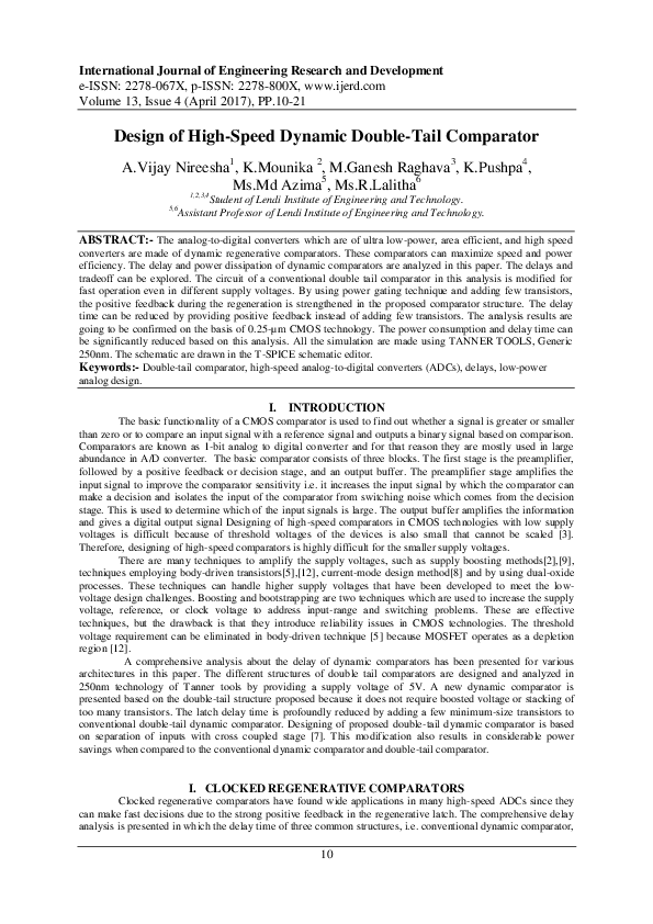 (PDF) Design of High-Speed Dynamic Double-Tail Comparator