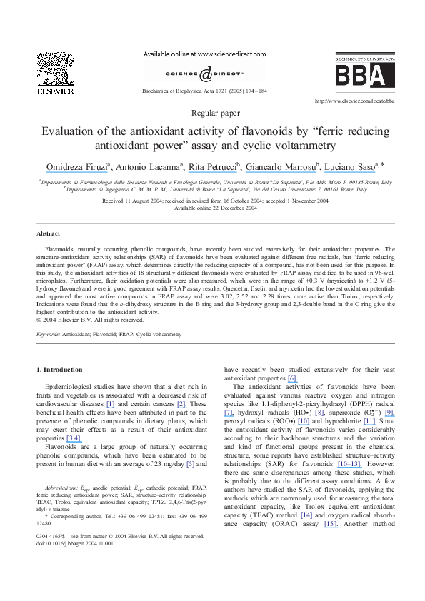 (PDF) Evaluation of the antioxidant activity of flavonoids by “ferric ...