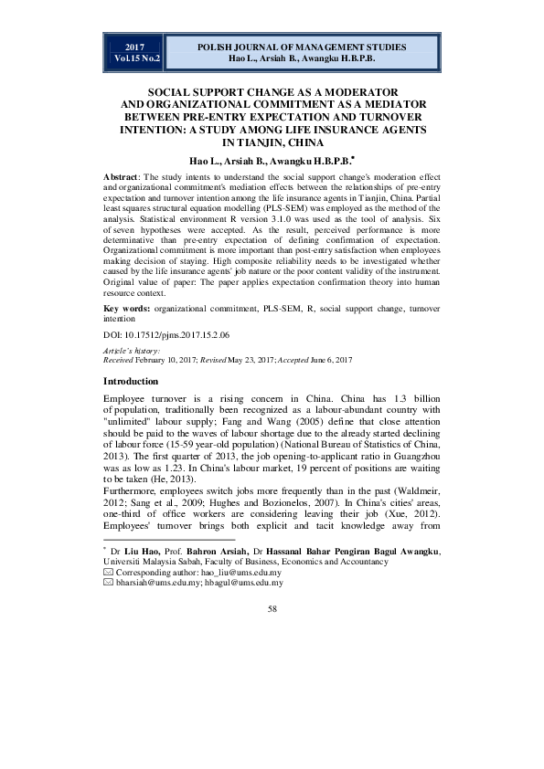 (PDF) SOCIAL SUPPORT CHANGE AS A MODERATOR AND ORGANIZATIONAL ...