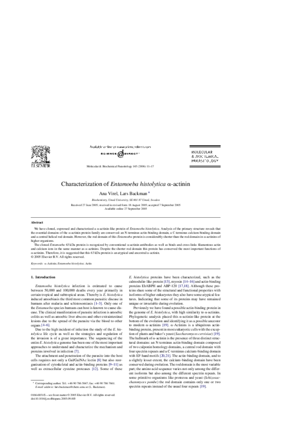 (PDF) Characterization of Entamoeba histolytica α-actinin