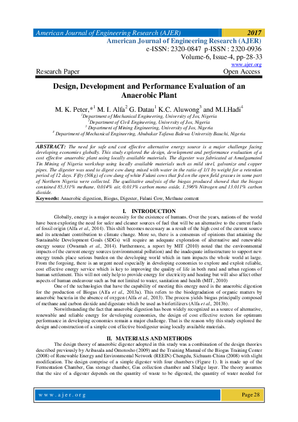(PDF) Design, Development and Performance Evaluation of an Anaerobic Plant