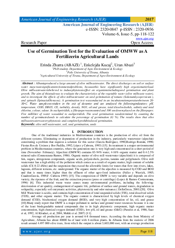 (PDF) Use of Germination Test for the Evaluation of OMWW as A