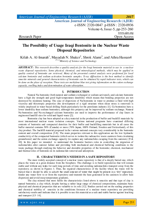 (PDF) The Possibility of Usage Iraqi Bentonite in the Nuclear Waste