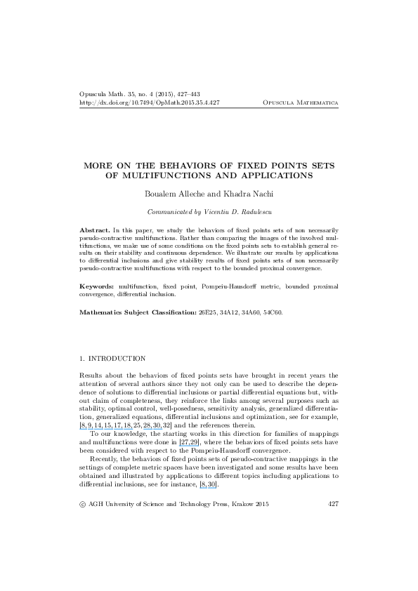 (PDF) More on the behaviors of fixed points sets of multifunctions and ...