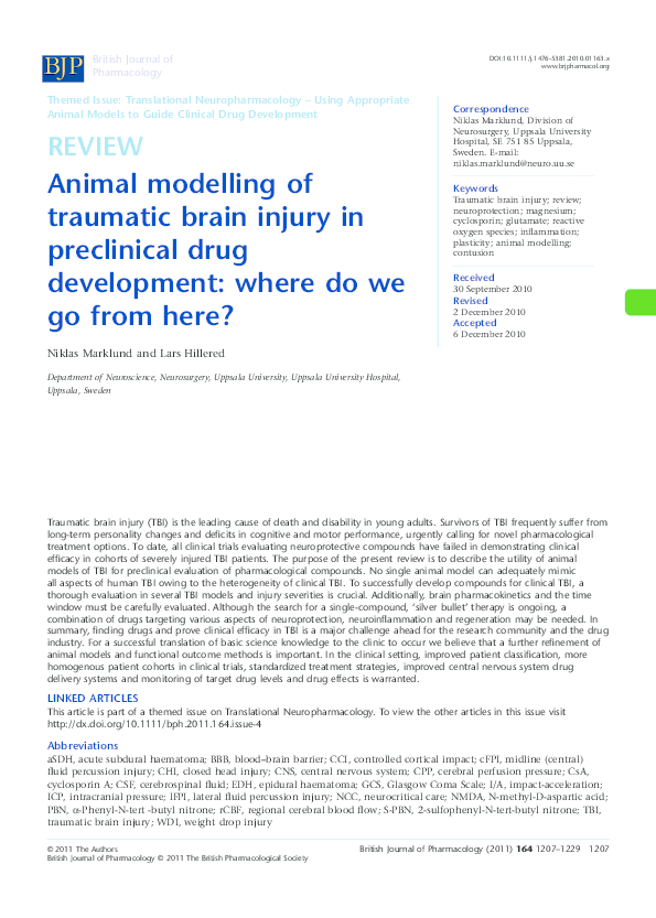 (PDF) Animal modelling of traumatic brain injury in preclinical drug ...