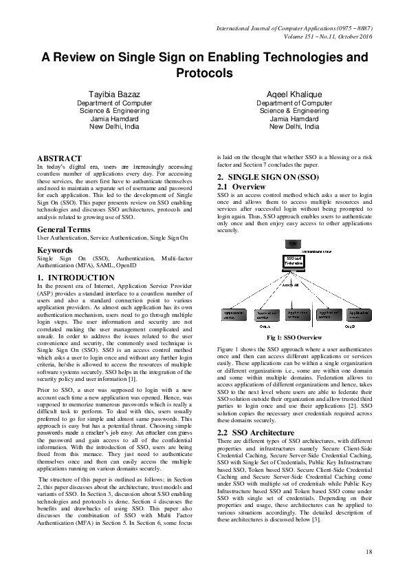 (PDF) A Review on Single Sign on Enabling Technologies and Protocols