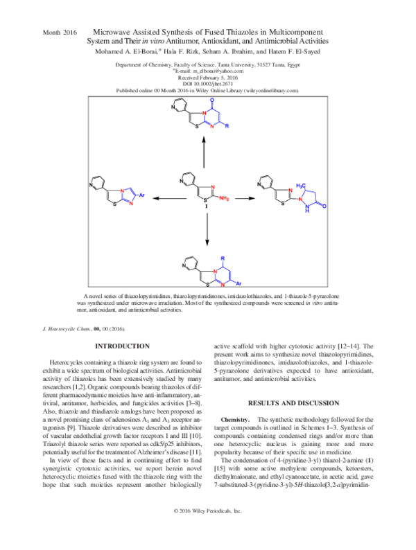 (PDF) Microwave Assisted Synthesis of Fused Thiazoles in Multicomponent ...