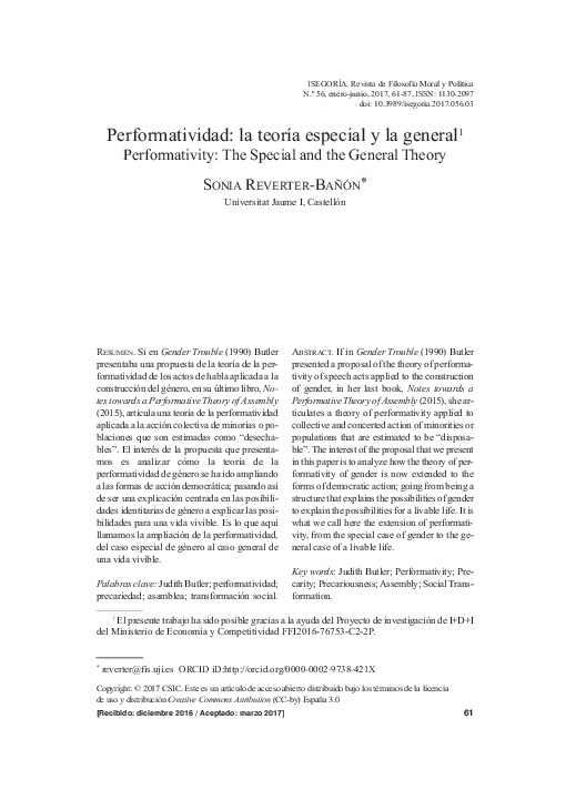 (PDF) Performativity: The Special and the General Theory