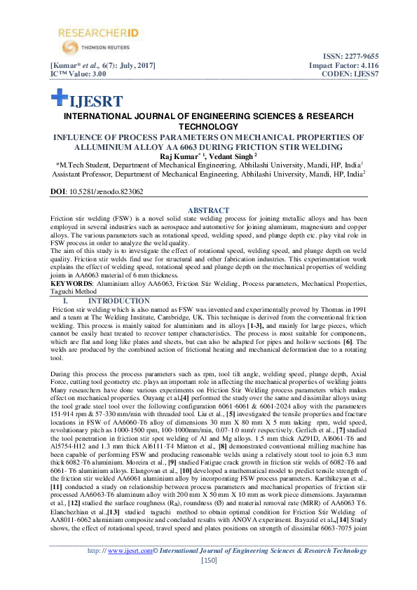 (PDF) INFLUENCE OF PROCESS PARAMETERS ON MECHANICAL PROPERTIES OF ...