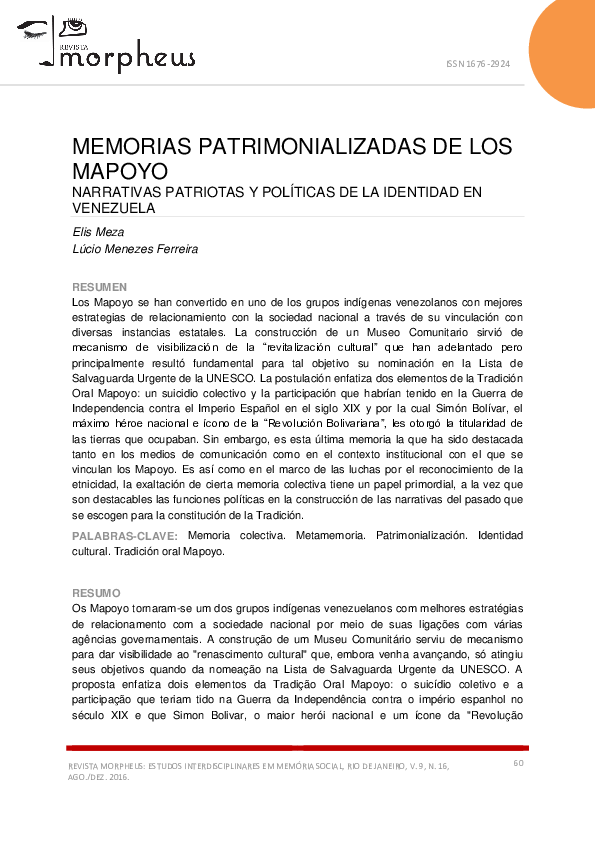 (PDF) MEMORIAS PATRIMONIALIZADAS DE LOS MAPOYO NARRATIVAS PATRIOTAS Y ...