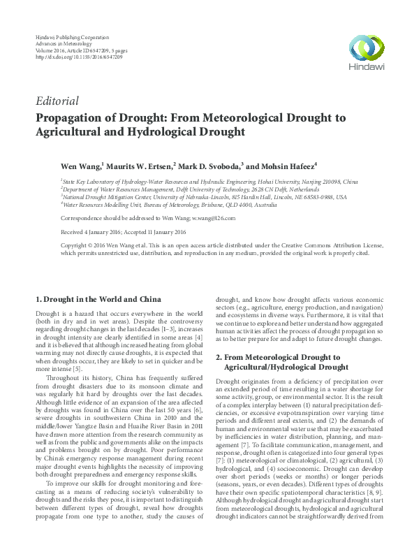 (PDF) Editorial Propagation of Drought: From Meteorological Drought to ...