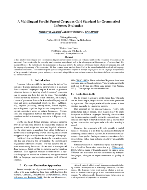 (PDF) A Multilingual Parallel Parsed Corpus as Gold Standard for ...